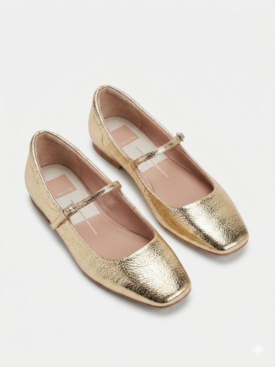 Dolce Vita Shoes - Dolce Vita Gold Metallic Mary Jane Flats Shimmer Square Toe Ballerinas Sz 9